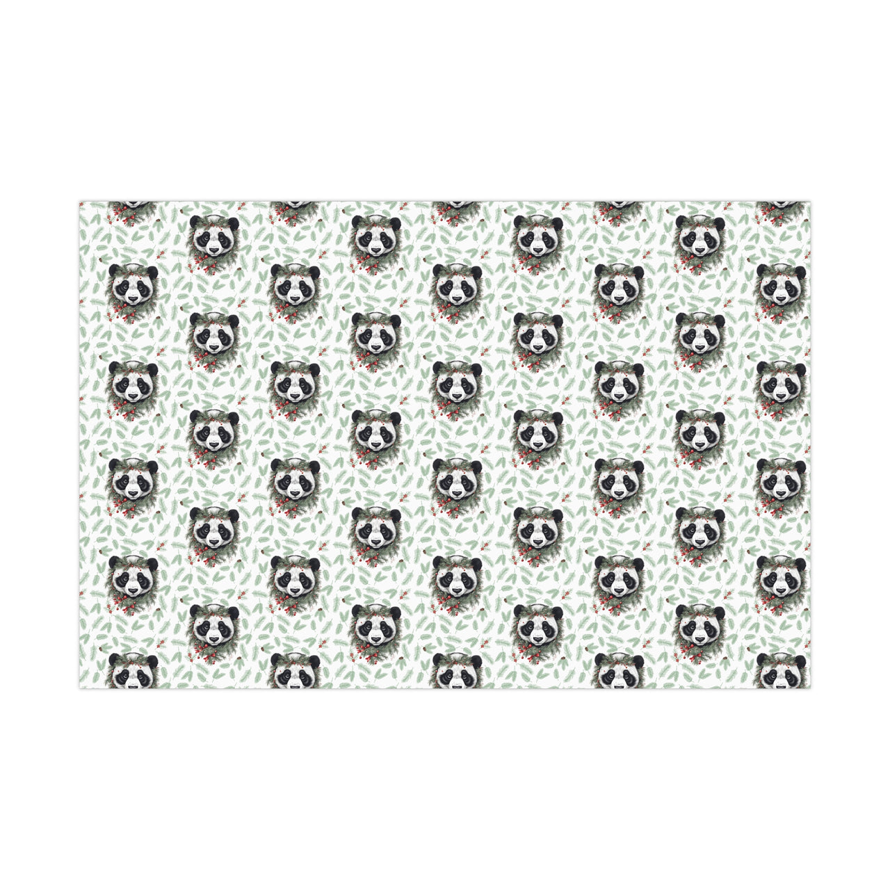 Pandas and Pines Vintage Gift Wrapping Paper, Panda Bear Holiday Gift Wrap, Christmas Jungle Print Paper