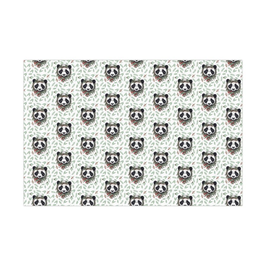 Pandas and Pines Vintage Gift Wrapping Paper, Panda Bear Holiday Gift Wrap, Christmas Jungle Print Paper