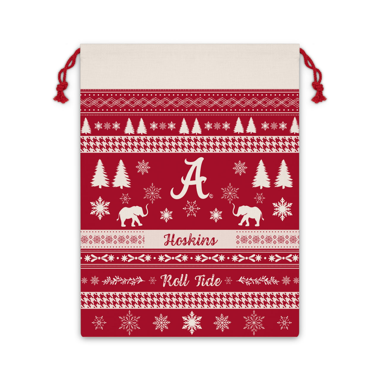 Personalized Roll Tide Bama Christmas Sweater Santa Sack Gift Bag, Alabama Holiday Gift Wrap